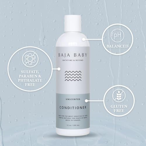 Baja Crema acondicionadora para bebé, sin perfume, 12 fl oz, última intervensión de sulfatos, parabenos y fosfatos, ingredientes orgánicos, naturales, promueve el cabello brillante, suave y liso, 100% garantía de devolución de dinero.