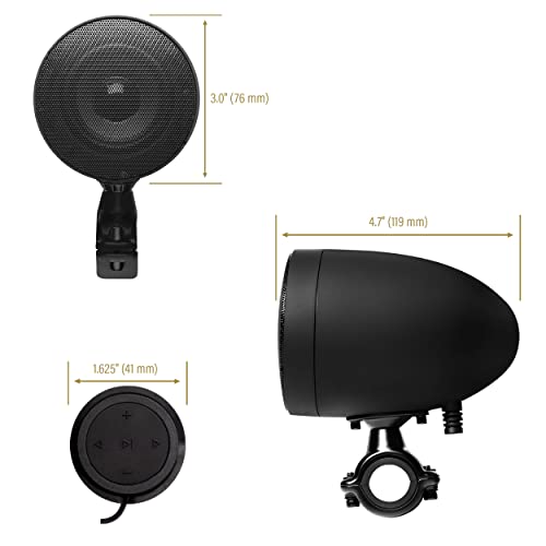 BOSS Audio Systems MCBK625BA - Sistema de sonido para altavoz de motocicleta - Bluetooth, amplificado, resistente a la intemperie, altavoces de 3 pulgadas, control de volumen multifunción, también se puede utilizar con vehículos UTV ATV