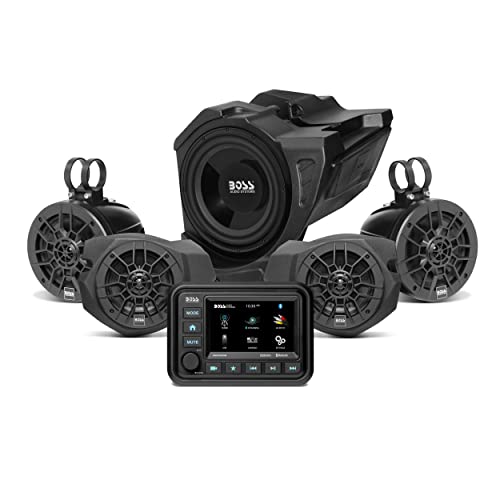 BOSS Audio Systems Receptor de calibre BPRZR5, sistema de 5 altavoces para modelos Polaris RZR 900S, 1000 y Turbo 2 y 4 asientos, receptor clasificado IPX6, Bluetooth, resistente a la intemperie, USB, sintonizador AM/FM, sin reproductor de CD