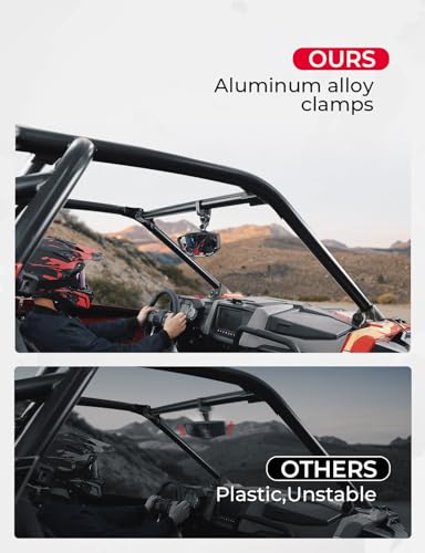 KEMIMOTO - Espejo retrovisor UTV con luz incorporada, batería recargable incorporada, espejo UTV ajustable de 360 ° para barra enrollable de 1.6-2 pulgadas, compatible con Polaris RZR Mule