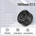 YONGNUO YN35mm F2 Lente 1: 2 AF / MF Lente Gran Angular de Ángulo Grano Fijo / Fijo Para Canon EF Mount EOS Camera