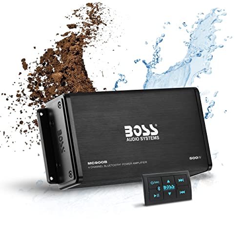 Boss Audio Marine Amplificador de 4 Canales, 500 W/bocina de 16.51 cm, Sistema Bluetooth de bocinas, Bluetooth Remoto, USB Auxiliar, Interfaz de Montaje, Bolsa Impermeable