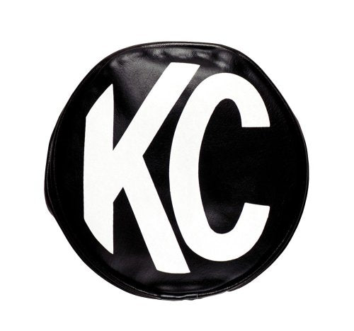 KC HiLiTES 5800 - Juego de 2 cubiertas redondas de vinilo negro con logotipo de KC blanco, de 20.32 cm