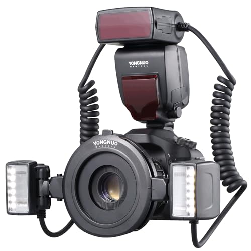 YONGNUO YN24EX YN-24EX 24EX, TTL Macro Ring Flash LED Macro Flash Speedlite, con 2 Cabezales de Flash y 4 Anillos adaptadores para Canon