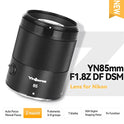 Yongnuo YN85MM F1.8Z DF DSM, lente de enfoque automático de fotograma completo, lente de teleobjetivo prime, para cámaras Nikon Z, sin espejo, color negro