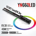 YONGNUO YN660LED Luz de video LED, luz de varita de mano de 45 W, luz de tubo LED RGB a todo color, CRI96 2000K-9900K ajustable, efecto de iluminación 31, para fotografía de video de YouTube