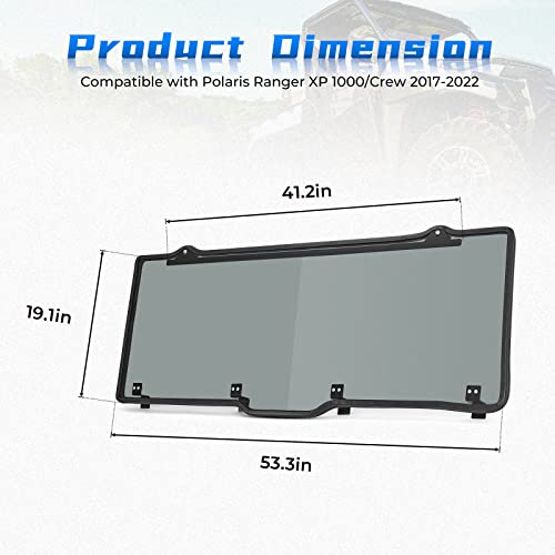 KEMIMOTO - Luz de ventana trasera con tinte ahumado duro compatible con Polaris Ranger XP 1000/Crew 2017-2023, Ranger 1000/Crew, 2013-2019 Polaris Ranger XP 900/Crew reemplazo para parabrisas trasero #2879013 UTV