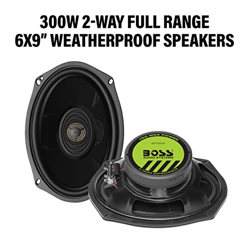 BOSS Audio Systems BHD14 Harley Davidson - Kit de altavoces de alforja de 6 x 9 pulgadas, se adapta a motocicletas seleccionadas de Road Glide y Street Glide 2014+, 300 vatios de potencia por par, rango completo, 2 vías, se vende en pares
