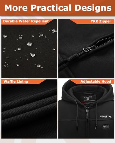Venustas Sudadera con capucha climatizada con batería 11V para unisex con 5 zonas de calefacción, sudadera climatizada para hombres y mujeres