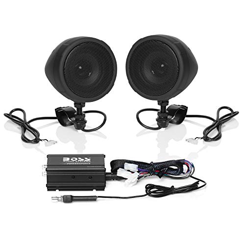 BOSS Audio Systems - Altavoces para motocicleta de 3 pulgadas y sistema de sonido amplificador de audio - Amplificador compacto clase D, resistente a la intemperie