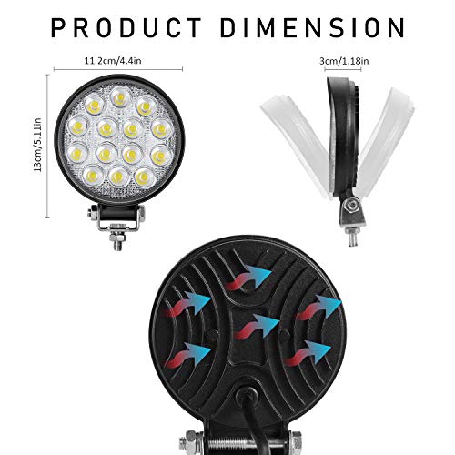 Zmoon Barra de luz LED redonda 2 piezas 4.5 pulgadas 140 W 14000 lm con arnés de guiño LED (10 pies/2 conductores), luz de inundación fuera de carretera antiniebla barra de luz de conducción para Jeep, SUV, camión, ATV, barco