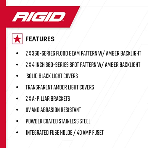 RIGID INDUSTRIES - Kit de montaje de pilar A de doble cápsula, compatible con Ford Bronco 2021 tamaño completo, compatible con la serie 360, serie D, cápsulas de radiancia, Adapt XP, DXL (46722)