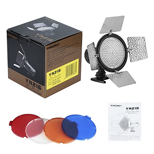 YONGNUO YN216 YN-216 LED Video Camera Light with 5500K Color Temperature and 4 Color Plates for Canon Nikon DSLR Cameras