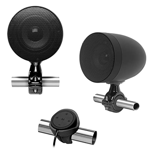 BOSS Audio Systems MCBK625BA - Sistema de sonido para altavoz de motocicleta - Bluetooth, amplificado, resistente a la intemperie, altavoces de 3 pulgadas, control de volumen multifunción, también se puede utilizar con vehículos UTV ATV