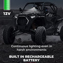 KEMIMOTO - Espejo retrovisor UTV con luz incorporada, batería recargable incorporada, espejo UTV ajustable de 360 ° para barra enrollable de 1.6-2 pulgadas, compatible con Polaris RZR Mule