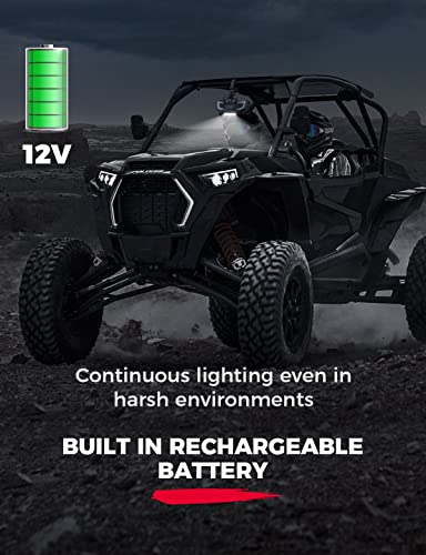 KEMIMOTO - Espejo retrovisor UTV con luz incorporada, batería recargable incorporada, espejo UTV ajustable de 360 ° para barra enrollable de 1.6-2 pulgadas, compatible con Polaris RZR Mule