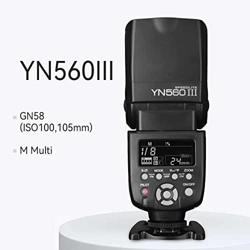 Yongnuo YN560 III Flash inalámbrico Speedlite, receptor GN58 2.4G, sistema de receptor de disparo incorporado, visualización LCD negativa, para Canon Nikon Pentax, compatible con RF603 II YN560-TX II