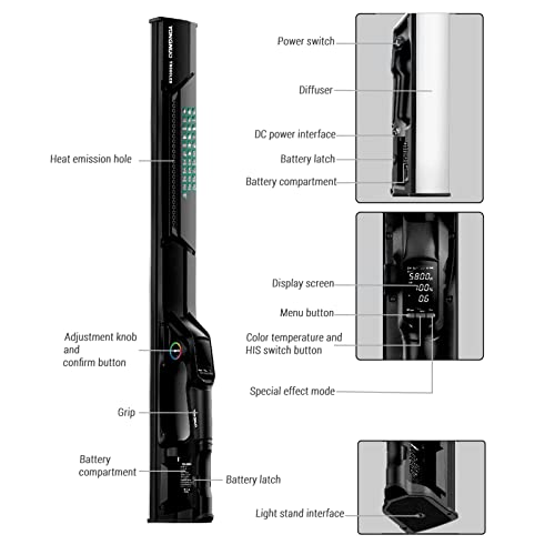 YONGNUO YN660LED Luz de video LED, luz de varita de mano de 45 W, luz de tubo LED RGB a todo color, CRI96 2000K-9900K ajustable, efecto de iluminación 31, para fotografía de video de YouTube
