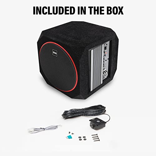 BOSS Audio Systems CUBE8 - Subwoofer para Coche y Paquete de Amplificador - Amplificador Integrado, subwoofer de 8 Pulgadas con radiador pasivo, Control Remoto de subwoofer