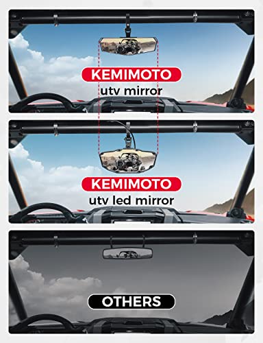 KEMIMOTO - Espejo retrovisor UTV con luz incorporada, batería recargable incorporada, espejo UTV ajustable de 360 ° para barra enrollable de 1.6-2 pulgadas, compatible con Polaris RZR Mule