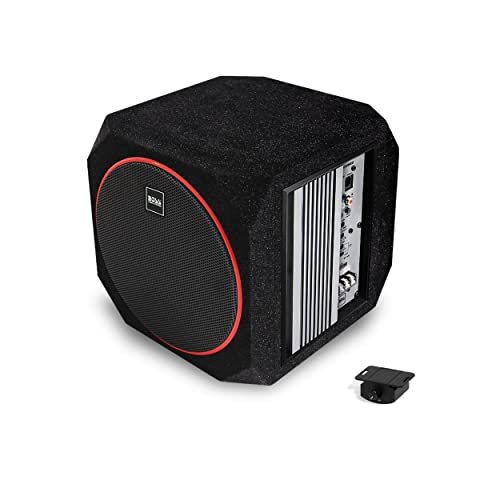 BOSS Audio Systems CUBE8 - Subwoofer para Coche y Paquete de Amplificador - Amplificador Integrado, subwoofer de 8 Pulgadas con radiador pasivo, Control Remoto de subwoofer