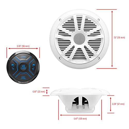 BOSS Audio Systems MG250W.64 Altavoces marinos y receptor de indicador (amplificador de 4 canales integrado) Paquete – IPX6 resistente a la intemperie, Bluetooth Audio, sin CD, USB, entrada auxiliar, altavoces de 6,5 pulgadas, rango completo