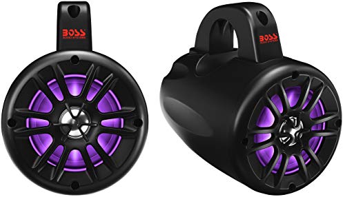 BOSS Audio Systems B40RGB ATV UTV Sistema de altavoces Waketower resistente a la intemperie - Amplificado, 4 pulgadas, rango completo, 2 vías, Bluetooth, iluminación LED RGB, clasificación IPX5 resistente a la intemperie, se vende en pares