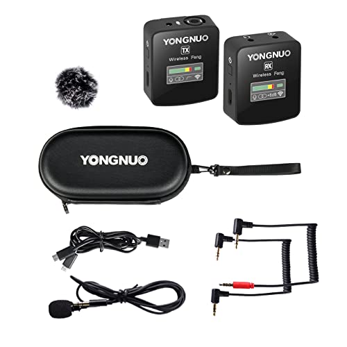 YONGNUO Feng 2.4G Micrófono inalámbrico con clip de cuello, sistema inalámbrico de micrófono Lavalier con receptor de transmisor, para cámaras DSLR, videocámaras, iPhone, Android, YouTube, Tiktok,