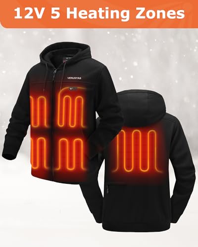 Venustas Sudadera con capucha climatizada con batería 11V para unisex con 5 zonas de calefacción, sudadera climatizada para hombres y mujeres