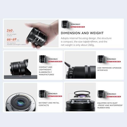 YONGNUO YN11MM F1.8S Lente para Sony, 11 mm F1.8 Lente fija de apertura grande, enfoque automático APS-C, lente ultra gran angular para cámaras Sony E Mount sin espejo