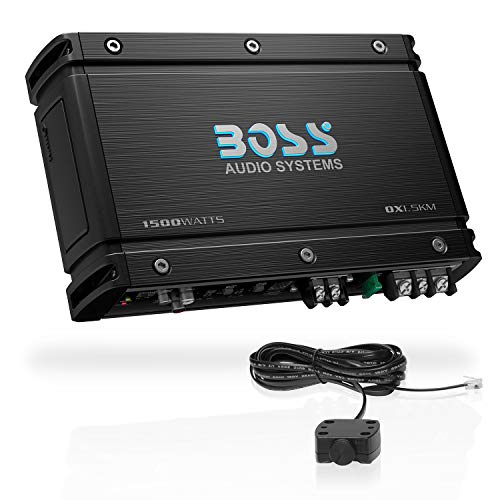BOSS Audio Systems OX1.5KM Onyx Series - Amplificador de subwoofer de audio para coche, 1500 de alta salida, clase A/B, 2/4 ohmios, entradas de nivel bajo/alto, cruce de paso bajo, potencia MOSFET,