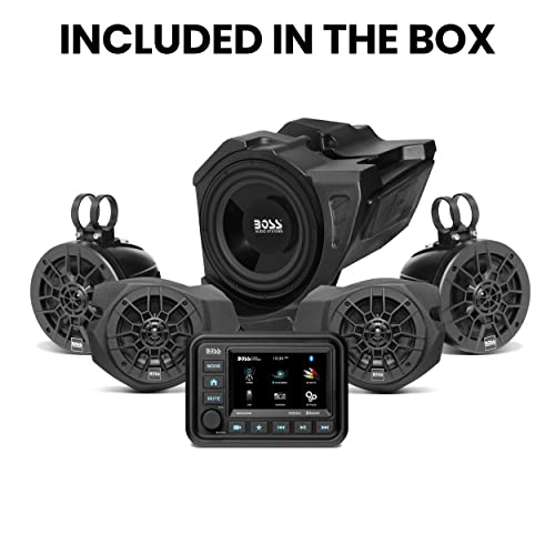 BOSS Audio Systems Receptor de calibre BPRZR5, sistema de 5 altavoces para modelos Polaris RZR 900S, 1000 y Turbo 2 y 4 asientos, receptor clasificado IPX6, Bluetooth, resistente a la intemperie, USB, sintonizador AM/FM, sin reproductor de CD