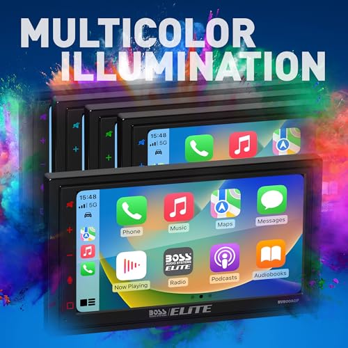 BOSS Audio Systems Elite BV800ACP Reproductor multimedia para coche con Apple CarPlay, Android Auto Double Din Car Stereo, pantalla táctil capacitiva LCD de 6,75 pulgadas, Bluetooth MP3 USB A/V en receptor AM/FM, dirección