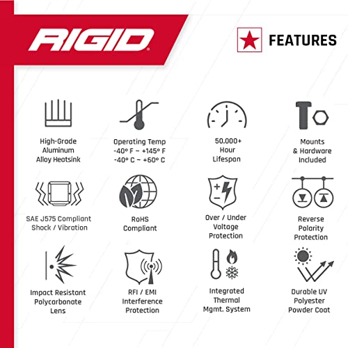 Rigid Industries - Luz de baja potencia serie A, luz LED blanca, luz todoterreno, luz LED accesoria, luz universal todoterreno (luz única, 480033)