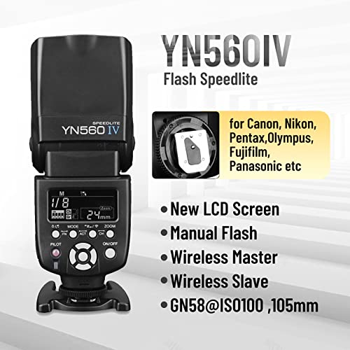 YONGNUO YN560IV YN560 IV YN-560 IV Flash inalámbrico Speedlite, GN58 Manaul Multi Master + Flash esclavo, sistema de disparo integrado, visualización LCD negativa