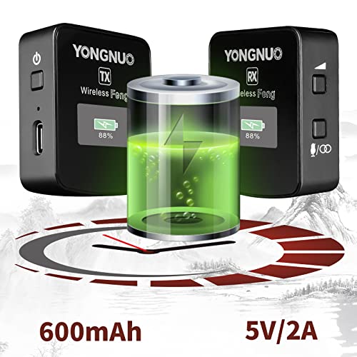 YONGNUO Feng 2.4G Micrófono inalámbrico con clip de cuello, sistema inalámbrico de micrófono Lavalier con receptor de transmisor, para cámaras DSLR, videocámaras, iPhone, Android, YouTube, Tiktok,