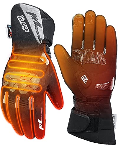 Guantes térmicos de motocicleta kemimoto, guantes calefactables para hombres y mujeres, guantes de calefacción impermeables con batería recargable, guantes eléctricos táctiles, 7.4 V 2600 mAh, calor hasta 3.5 – 6 horas (XXL, negro)