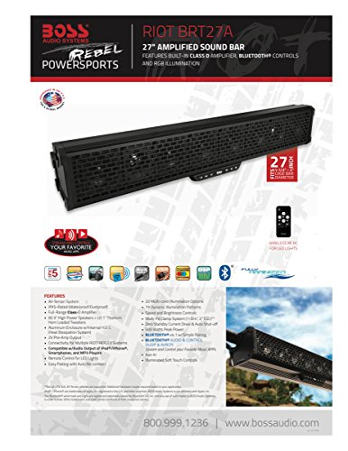 BOSS Audio BRT27A 27â€ Sound Bar Audio System â€" Bluetooth, Weatherproof, Built-in Amplifier, for Use with ATV/UTV / SideXSide, Featuring RGB Lights