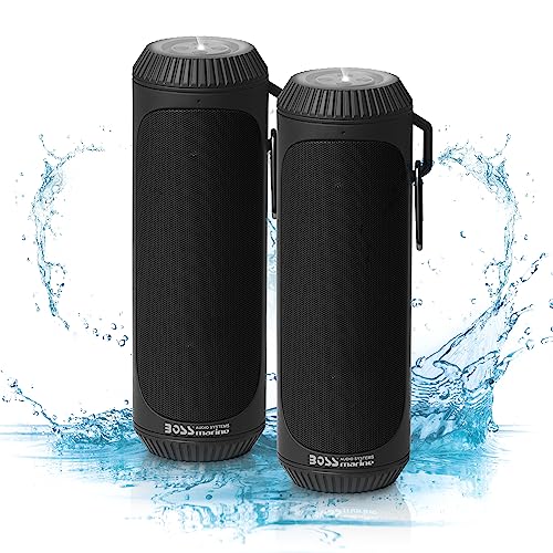 BOSS Audio Systems BOLT - Altavoz portátil inalámbrico Bluetooth – negro, altavoces fuertes de 1.5 pulgadas con graves, resistente a la intemperie, linterna, se vende en pares, para exteriores, hogar, fiesta, iPhone, computadora, computadora