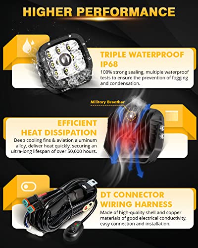 Auxbeam - Combo de luces LED de niebla y conducción de 5 pulgadas y 110 W, foco de enfoque, cápsulas de luz amarilla/blanca con 2 cubiertas de ámbar reemplazables, luces de foco para conducción todoterreno, cubeta LED, par