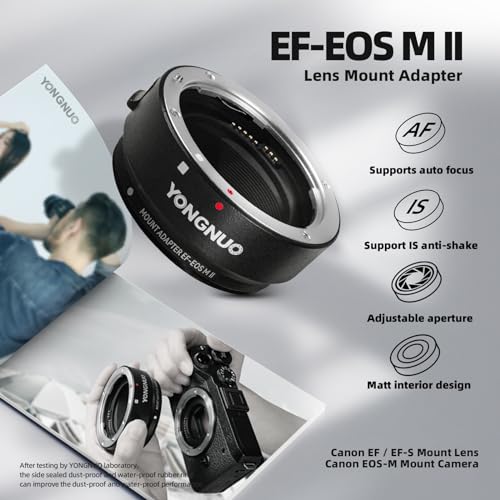 YONGNUO EF-EOS M II Lens Mount Adapter Ring, Auto Focus Adjustable Aperture, Control Converter Ring for Canon EF/EF-S Lens to Canon EOS-M (EF-M Mount)