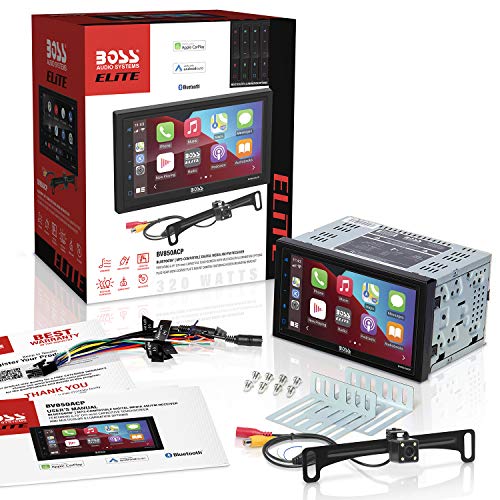 BOSS Audio Systems Elite BV850ACP Reproductor multimedia para coche con Apple CarPlay-Android Auto – Doble Din, pantalla táctil capacitiva LCD de 6,75 pulgadas, Bluetooth, USB, AM/FM, no CD/DVD, cámara trasera incluida