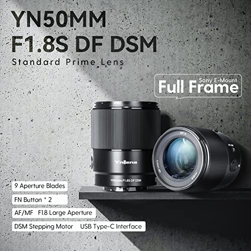 Yongnuo YN50MM 1.8S DF DSM lente para Sony, lente Prime estándar de marco completo, enfoque automático F1.8 apertura grande para Sony E Mount