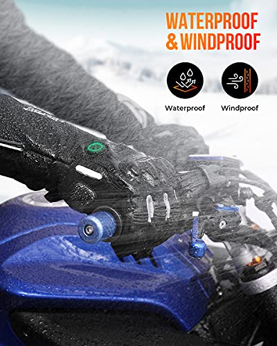 Guantes térmicos de motocicleta kemimoto, guantes calefactables para hombres y mujeres, guantes de calefacción impermeables con batería recargable, guantes eléctricos táctiles, 7.4 V 2600 mAh, calor hasta 3.5 – 6 horas (XXL, negro)