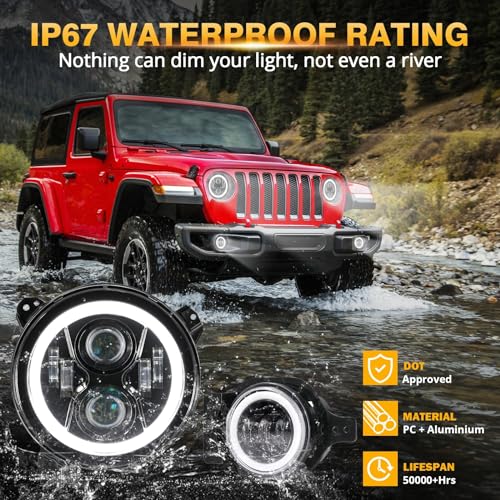Auxbeam 2024 - Luces LED redondas mejoradas de 9 pulgadas + luces antiniebla de 4 pulgadas para Jeep Wrangler JL JLU Sport Sahara Rubicon Gladiator JT con DRL y señal de giro, luz redonda