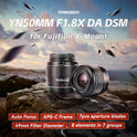 Yongnuo YN50mm F1.8X Lente de Gran Angular Prime para Fujifilmt, Lente de Marco APS-C de Gran Apertura, Enfoque automático