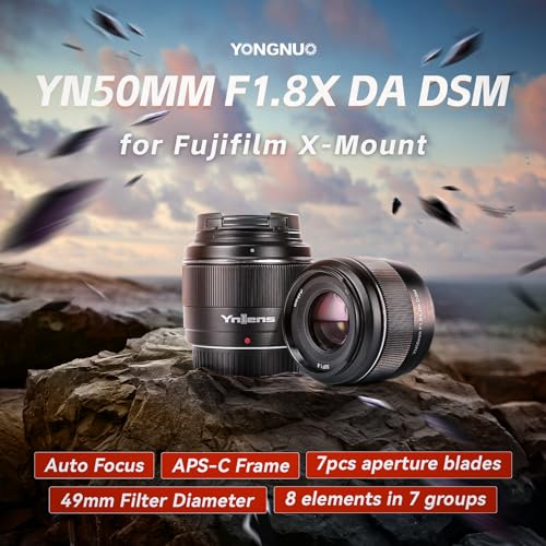 Yongnuo YN50mm F1.8X Lente de Gran Angular Prime para Fujifilmt, Lente de Marco APS-C de Gran Apertura, Enfoque automático