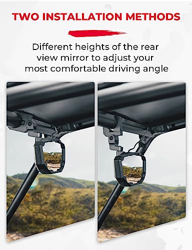 KEMIMOTO - Espejo retrovisor UTV con luz incorporada, batería recargable incorporada, espejo UTV ajustable de 360 ° para barra enrollable de 1.6-2 pulgadas, compatible con Polaris RZR Mule