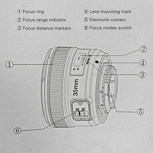 YONGNUO YN 35 mm Lente F2 1:2 AF/MF Gran Angular Fijo/Prime de Enfoque automático, Lente para cámaras réflex Digitales de Nikon