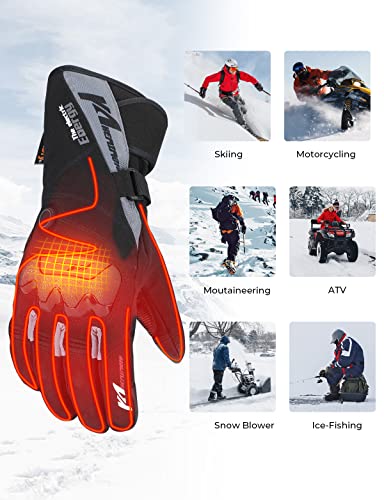 Guantes térmicos de motocicleta kemimoto, guantes calefactables para hombres y mujeres, guantes de calefacción impermeables con batería recargable, guantes eléctricos táctiles, 7.4 V 2600 mAh, calor hasta 3.5 – 6 horas (XXL, negro)